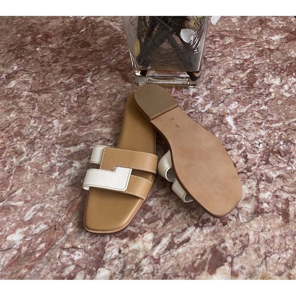 New Tuckernuck Muse Cognac White Leather Slide Flat Sandals Size 6.5, $165 - Picture 7 of 8